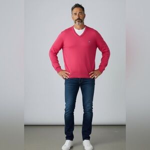 Southern Tide Vintage Cotton Sunset Coral V-neck Sweater, Preppy, Golf, Size L